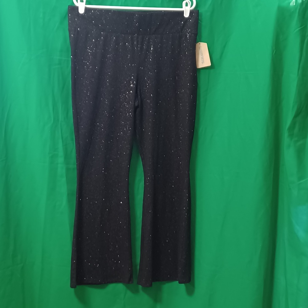 Thereabouts Girls Plus 3XL 22.5P Black Glitter Flare Leggings Sparkle Pants NWT